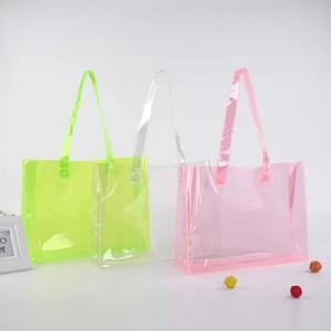 China Plastic Pink Green Clear PVC Tote Bag For Sale Clear Beach Tote on sale