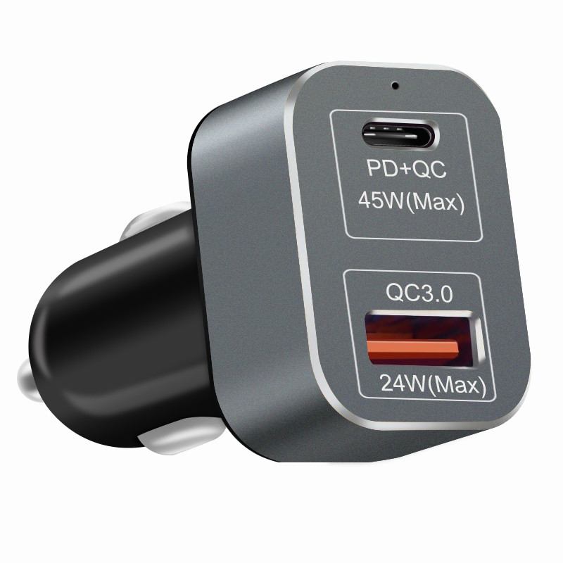 Cheap 69W Type C USB Dual Ports Quick Charger 3.0 Car Charger for sale