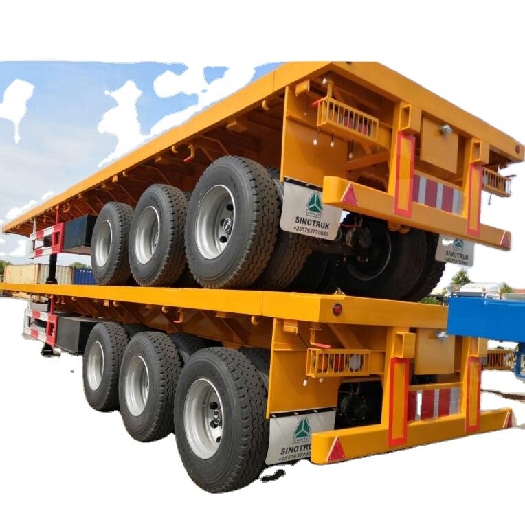 China Factory price new flatbed gooseneck container chassis 3 Axles 40 feet 20ft 40ft Shipping Container Flat Bed Flatbed Semi Trailer on sale