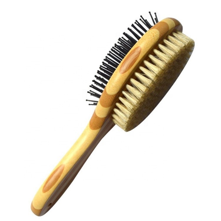 China Vent Design Pet Grooming Comb , Dog Shedding Brush Solid Wood Handle on sale