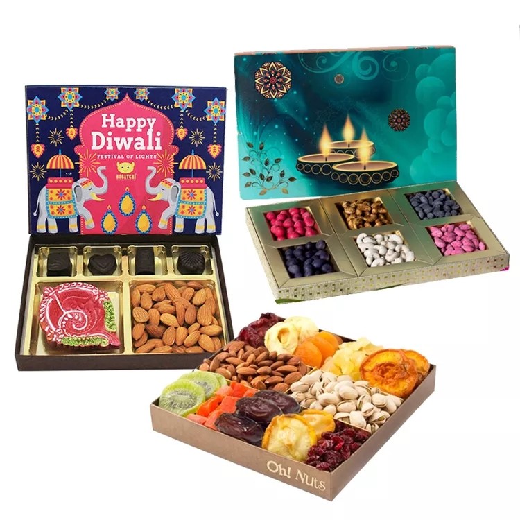 China Printed Decorative Wedding Gift Packing Boxes Diwali Dry Fruit Packing Box Empty on sale