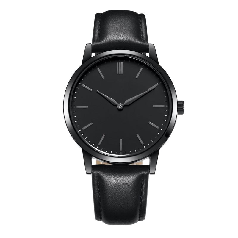 China PVD Black Plated Luxury Mens Quartz Watch Black Leather Waterproof Watch on sale