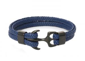 China Stainless Steel Anchor Bracelet Men's Charm Leather Bracelet Customized Woven Leather Bracelet on sale