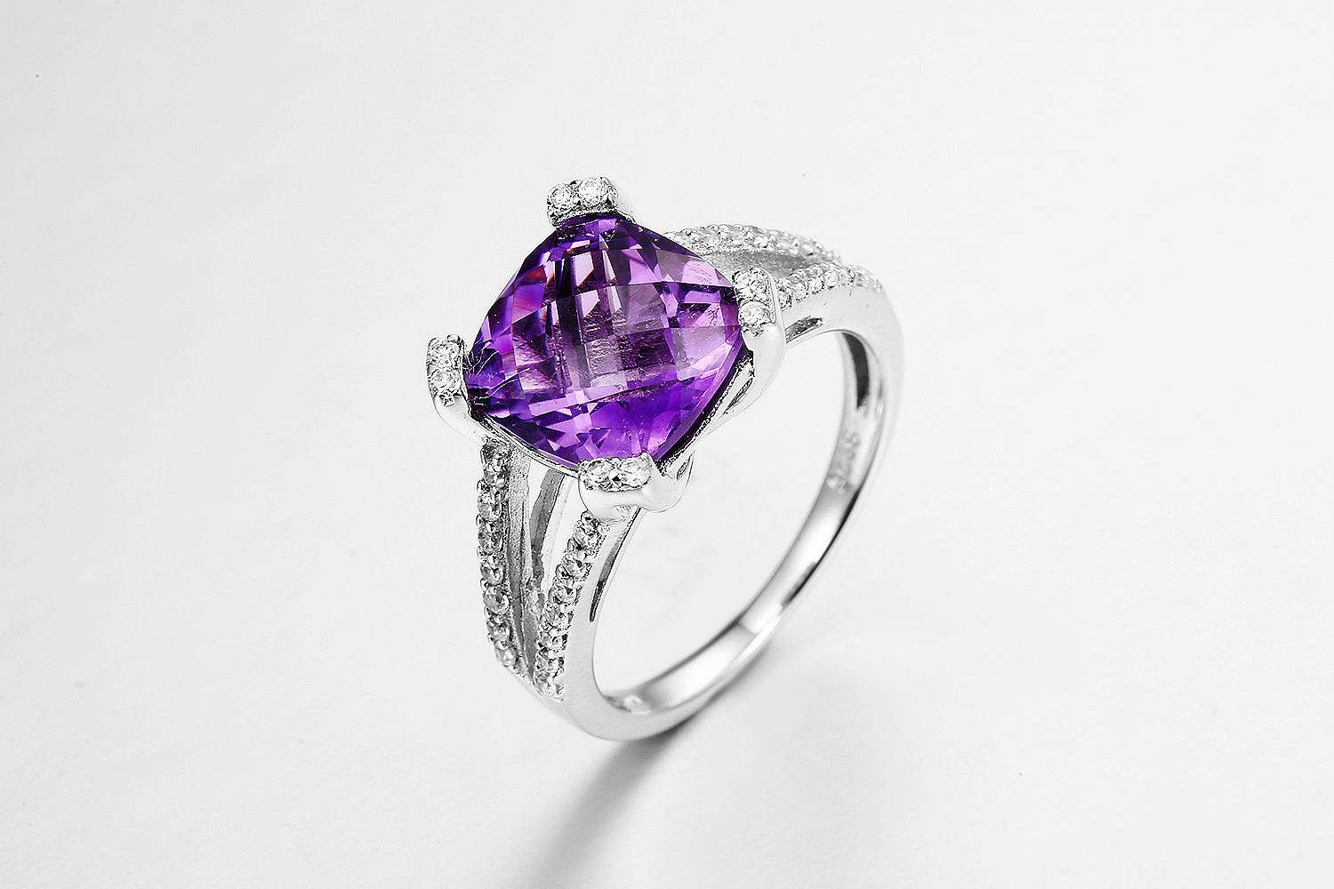 China 3.16g 925 Silver Gemstone Rings AAA CZ Female Amethyst Wedding Ring on sale