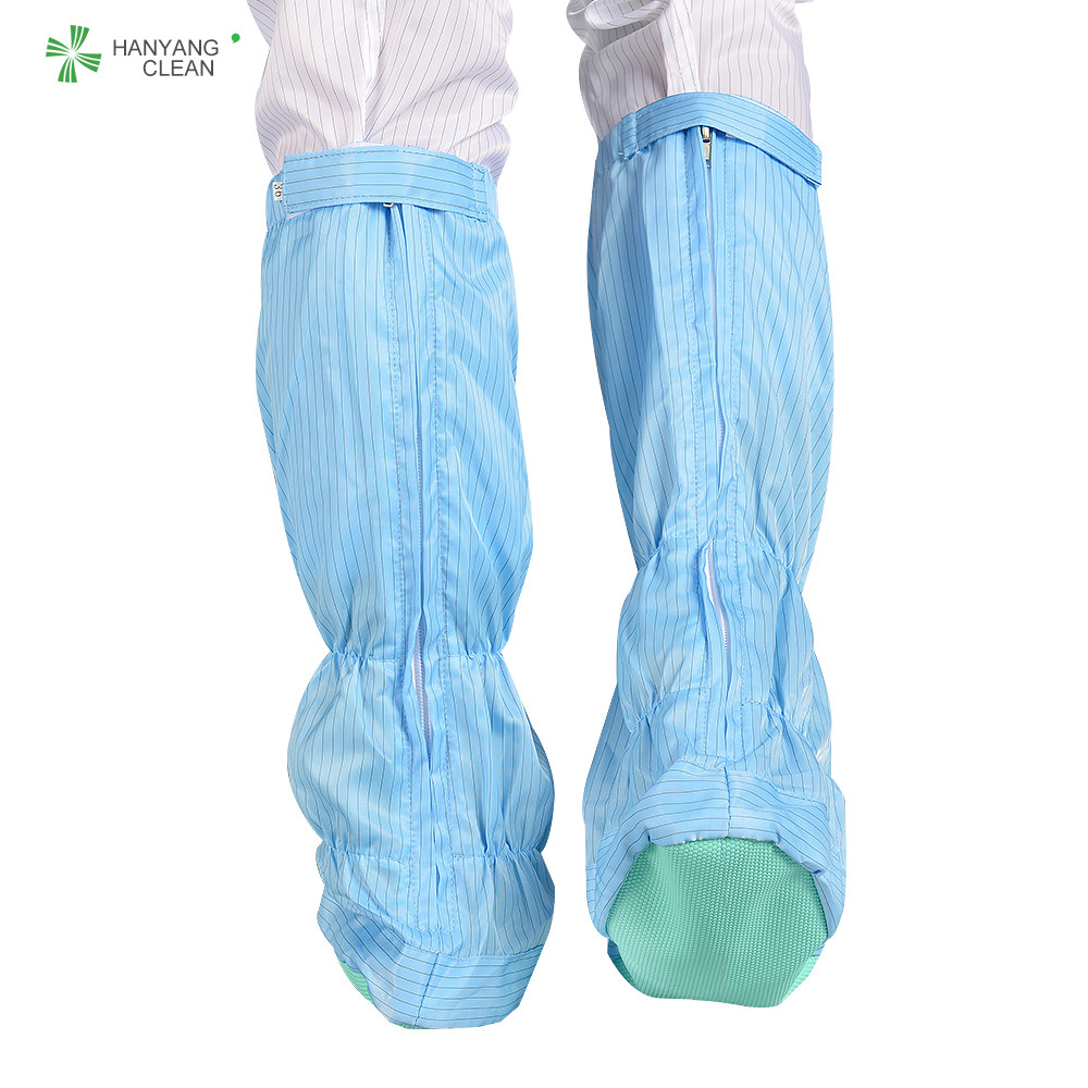 Best Blue stripe antistatic ESD cleanroom booties anti slip PVC safety soft sole long boots wholesale