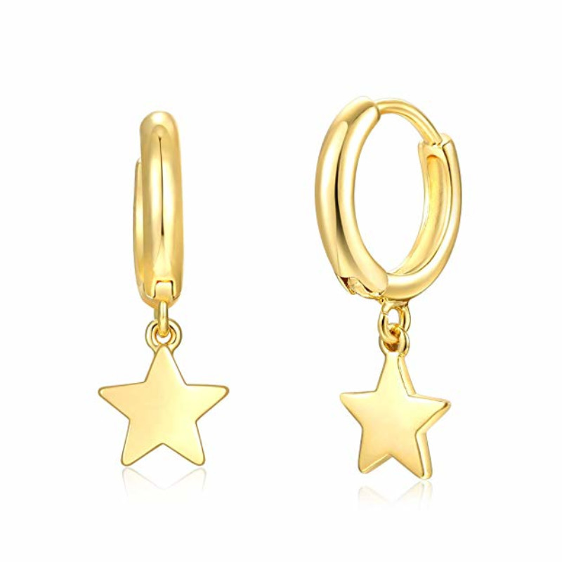 China Customized Women Girl Fashion Jewelry Gold Plated Star Dangle Hoop Earrings 925 Sterling Silver Jewelry Piercing Earring on sale
