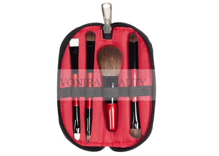 Cheap Wine Red Handle Color Mini Travel Makeup Brush Set With Synthetic Hair for sale