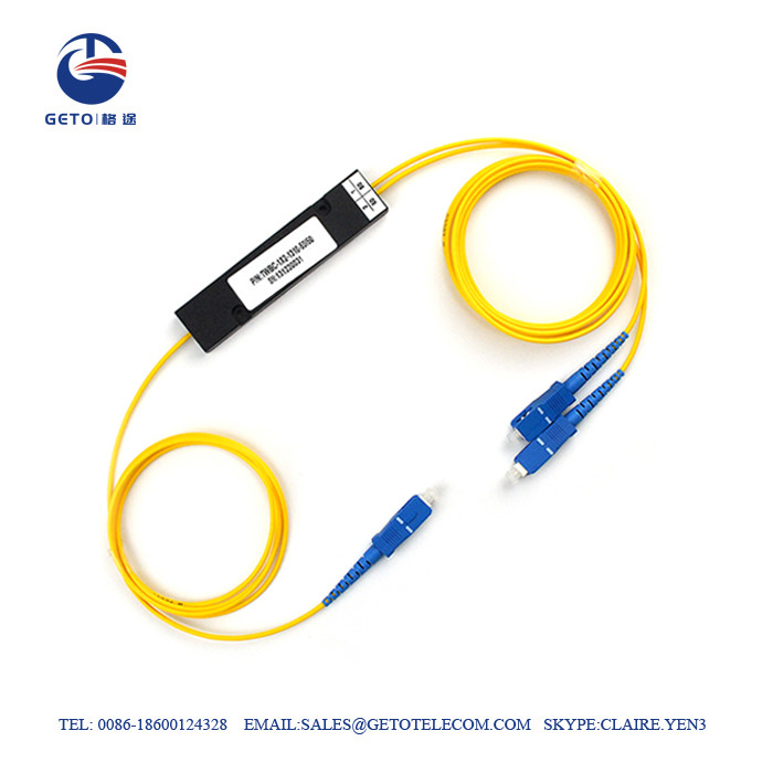 Best Yellow FTTH Fiber Optic Splitter Pigtail Type SC UPC 1x2 Plc Splitter wholesale