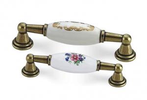 China Zinc + Ceramic Material Replacement Kitchen Cabinet Handles Brass Finish on sale