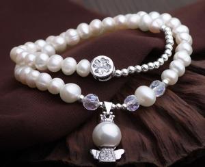 China Sterling silver beads ivory pearl bracelet natural freshwater pearl wedding jewelry on sale