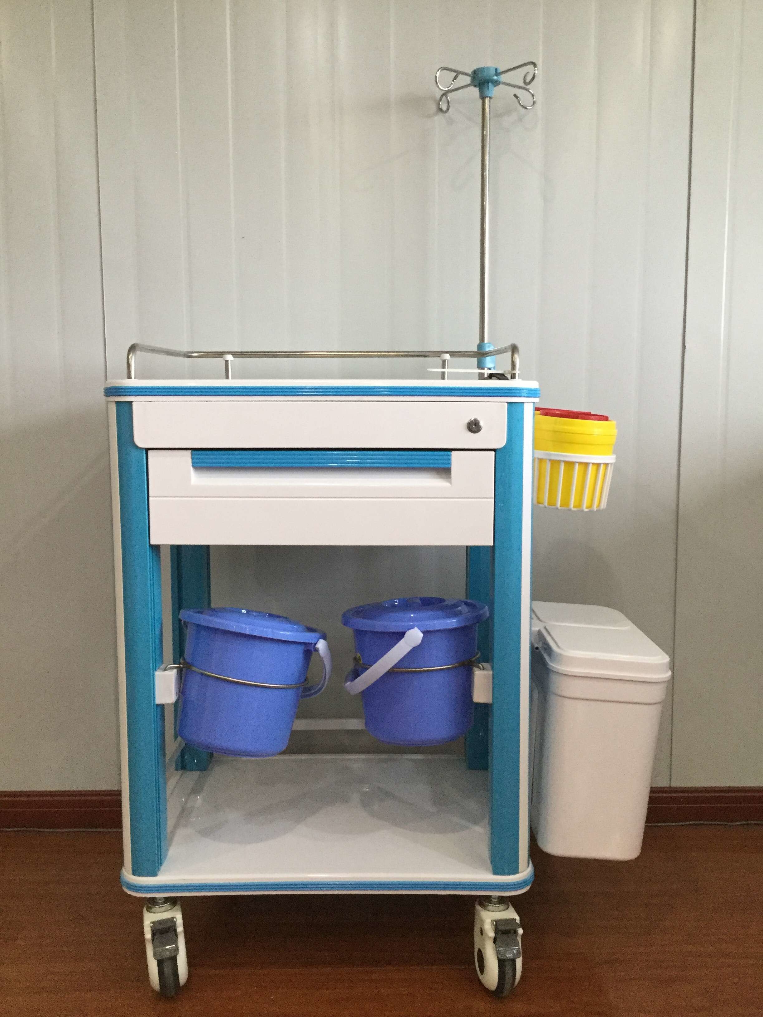 China ABS Hospital Medical Cart Multifunction Medical Cart With Two Waste Bin And IV Pole on sale