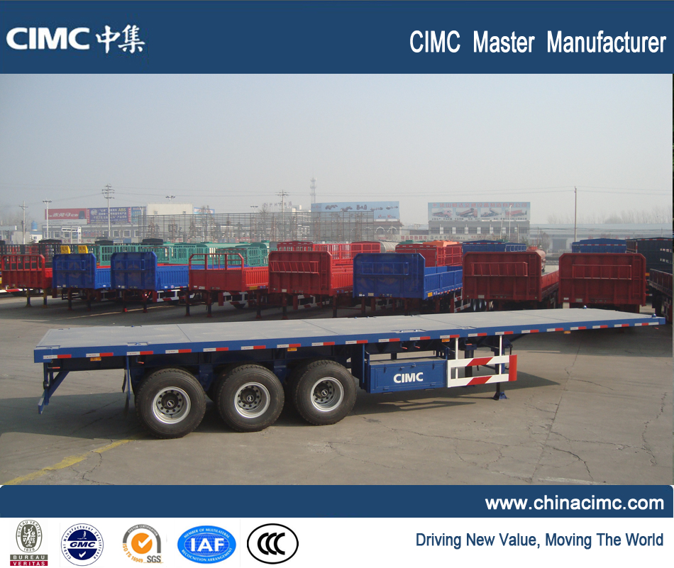 China CIMC 40ft container trailer , tri- axle 40ft flatbed container trailer on sale