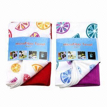 Best Microfiber Towel Set of 2 Pieces, 1 Piece with Printing Pattern and Another Solid Color wholesale