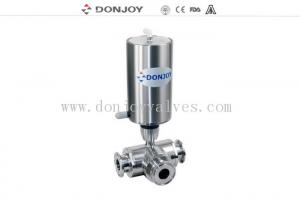 China Vertical Pneumatic 3 way ball valve 1/2-4 SS304 / 316L Materials Clamped on sale
