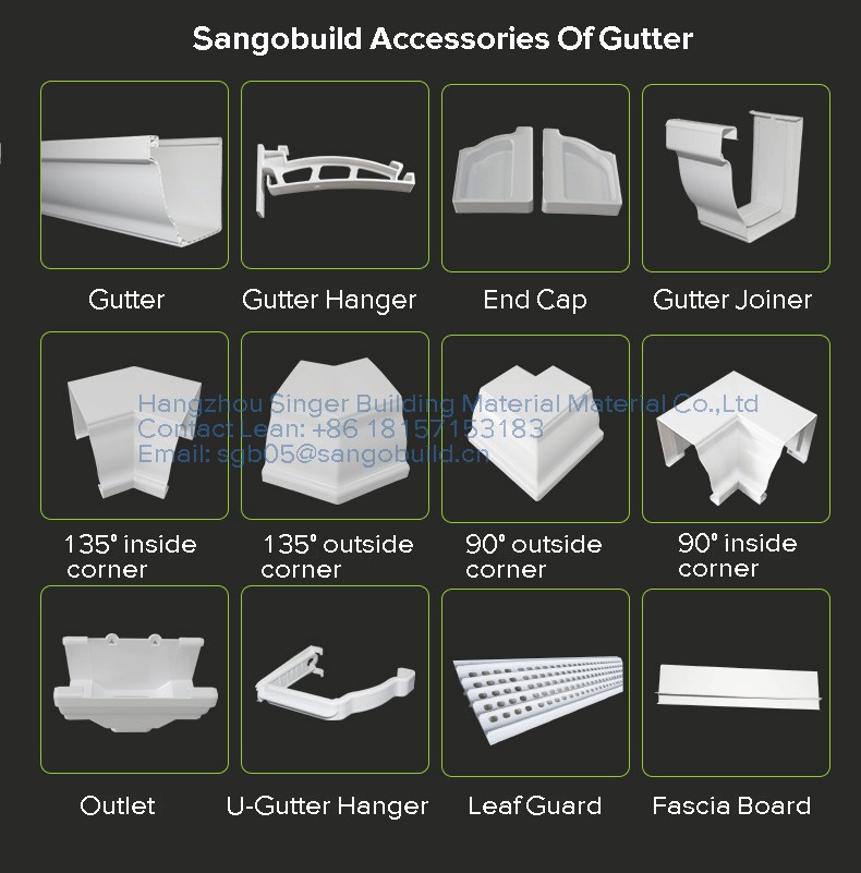 White/Black/Brown PVC Gutters And Accessories System Malaysia Large Size Gutters Price Rainwater Collector System