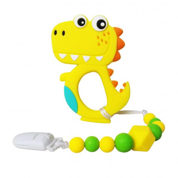 Cheap OEM Baby Dinosaur Teething Toys With Pacifier Clip Holder for sale
