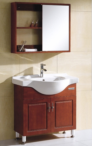 China Floor mounted PVC Bathroom Vanity，Wood grain PVC bathroom cabinet,Mirror cabinet on sale