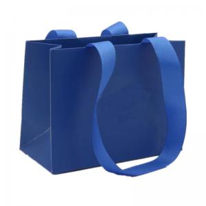Best Multipurpose Flat Handle Paper Bags , Reusable Paper Shopping Bags Blue wholesale