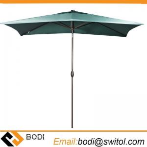 China Rectangular Market Outdoor Table Patio Umbrella with Push Button Tilt and Crank Dark Green on sale