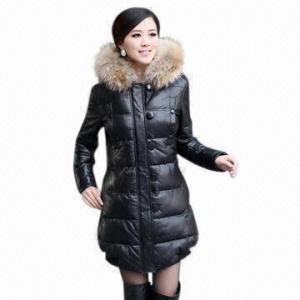 China Plus size 100% genuine leather down coat/hooded ladies slim fur collar overcoat/winter coat on sale