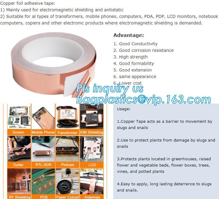 Best Adhesive Backed Copper Foil Tape Electrically Conductive for glass/EMIElectrically Conductive Copper Foil Tape bagease wholesale