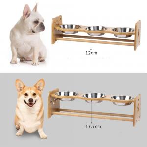 China Wooden Rack Pet Feeder Bowls Adjustable Elevated Dog Bowl Customized on sale