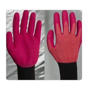 China Warehousing Rose Red Polyester Knitting With Colorful Latex Gloves on sale