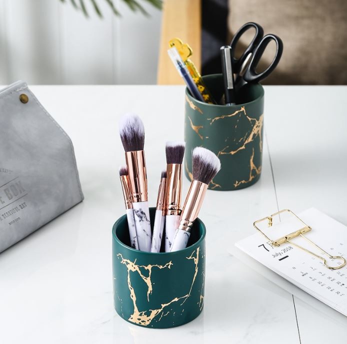 China Home Decor Ceramic Desk Pen Holder Stand Pencil Cup Holder Organizer Makeup Brush Holder on sale
