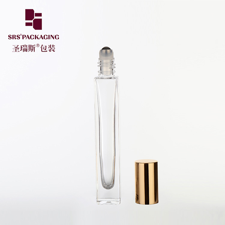 Best Thick wall square shape clear cosmetic 10 ml roll on perfume bottle glass wholesale