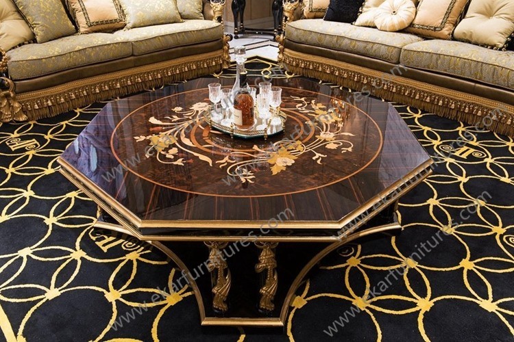 China Luxury Royal Antique Gold Square Wooden Shenzhen hand carved Coffee Tables AT-301 on sale