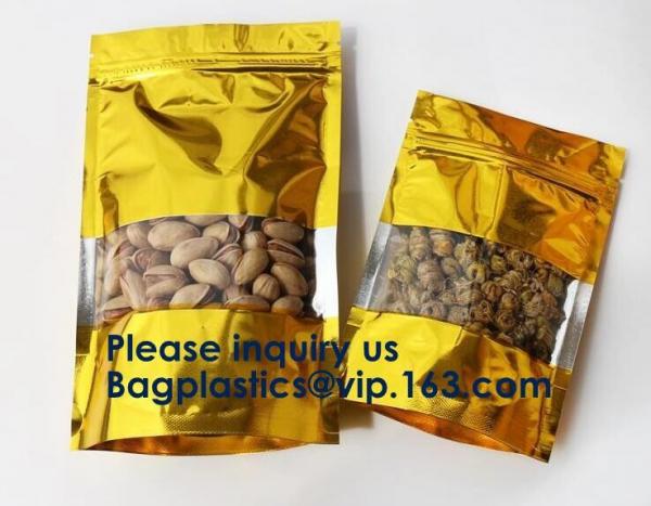 Cheap 3 Side Seal Metallized Foil Inside Stand Up Zipper Plastic Bags/ Glossy Gold Printing Flat Foil Pouch Bagease Bagplastic for sale