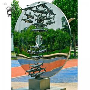 China Abstract Stainless Steel Fish And Birds Sculpture Garden Modern Art Metal Statue Mirror Polished Outdoor Large on sale