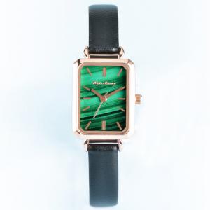 China Fashion Leather Strap Alloy Quartz Watch For Women Small Green Square on sale