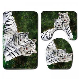 China Wild Animal Toilet Seat Cushion Tiger Leopard 3pc Bathroom Rug Set on sale