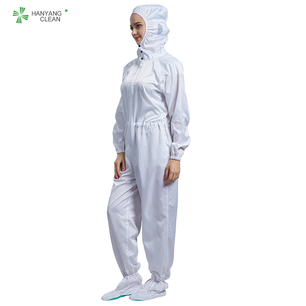 Best ESD cleanroom anti-static coverall with shoes cover white color polyester garments for electronic industry wholesale