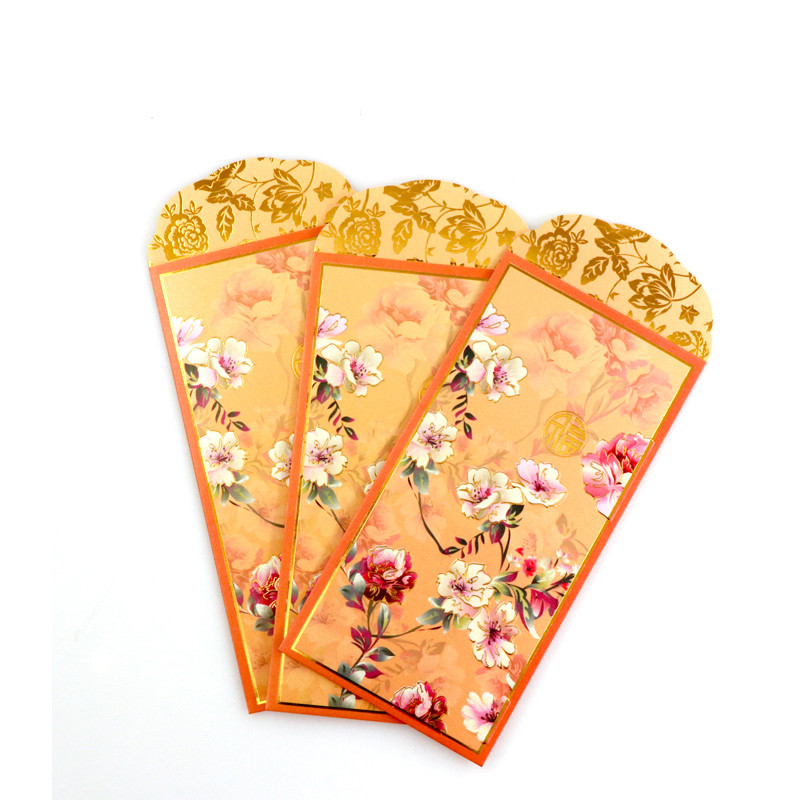 China 150gsm Money Gift Envelopes Yellow Fancy Paper Color Printing Ang Bao Envelop on sale