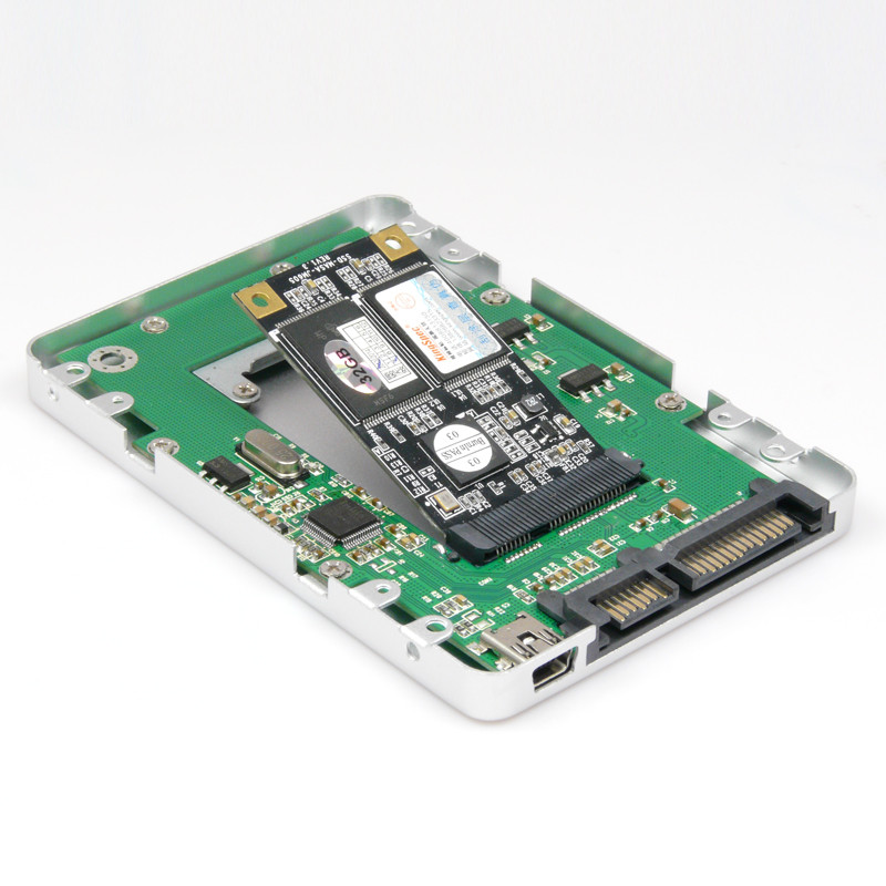 China Mini PCI-e mSATA to SATA + USB 2.0 Converter Adapter 2.5 HDD SSD Case Enclosure 7mm Alumi on sale