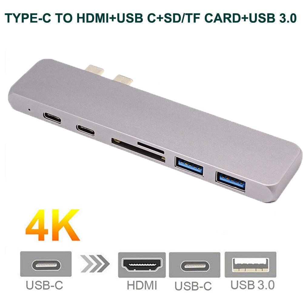 China Type-C USB-C Hub Adapter For MacBook Pro SD/Micro SD CardReader Dual USB 3.0 Polt and  Type-C USB3.1 hub on sale