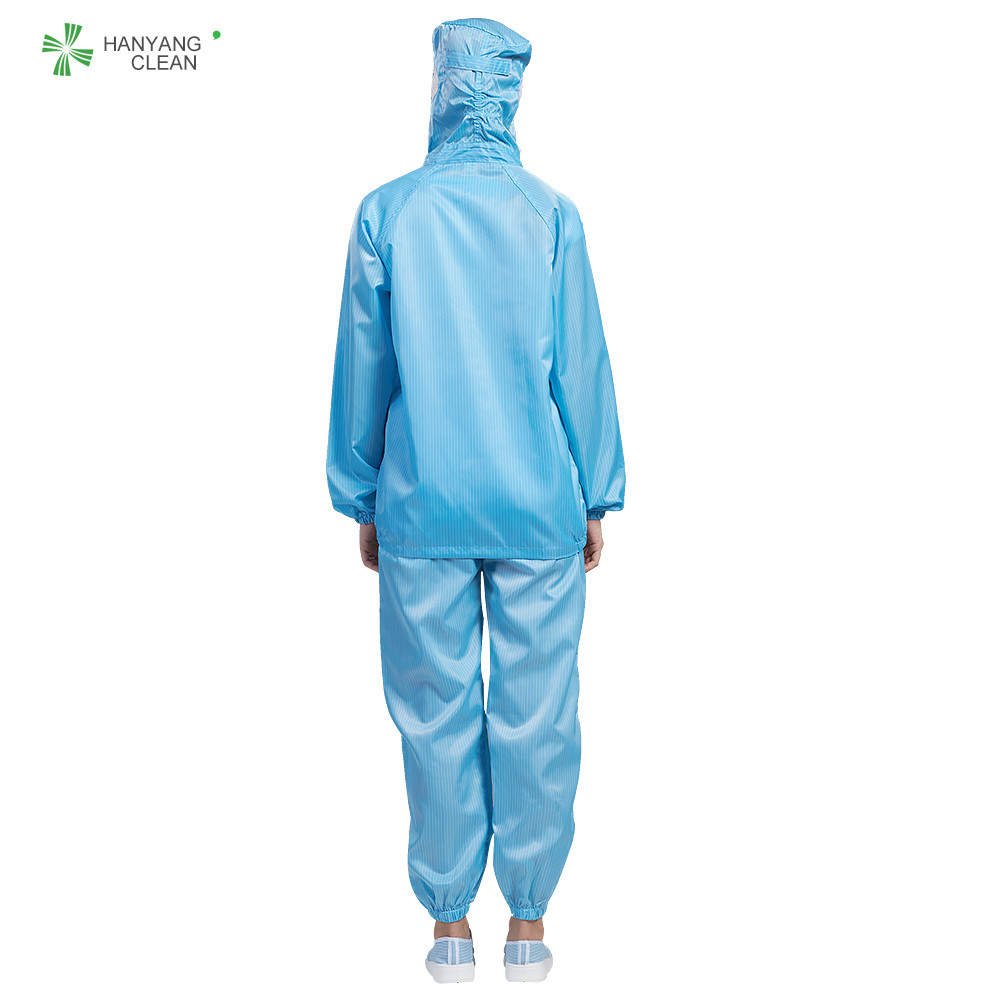 Best Blue Color Anti Static Garments Hooded Jacket And Pants Autoclavable With Conductive Fiber wholesale