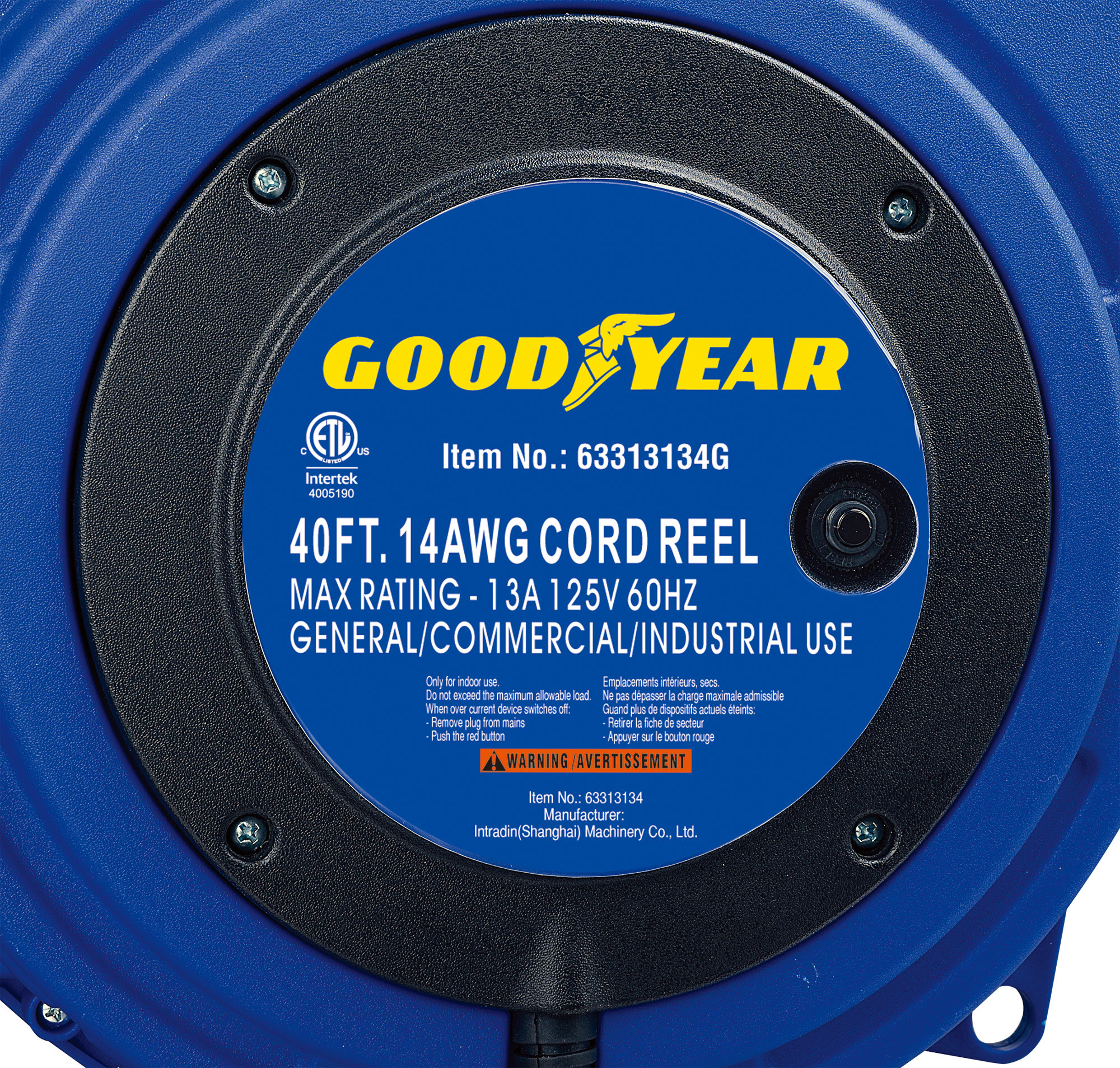 China 40ft Triple Tap Heavy Duty Extension Cord Reel Goodyear Hose Reel With LED Lighted Connector on sale