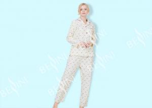 100% Cotton Flannel Womens Button Up Pajama Sets With Piping And Long Pants
