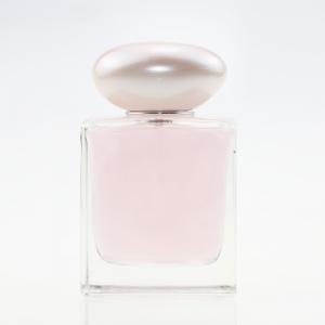 China Square Spray Transparent Glass Perfume Bottle With Pearl Cap 100ml on sale