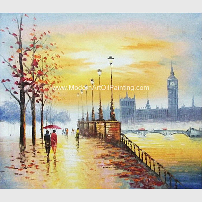 Cheap Hand Painted Paris Oil Painting Acrylic  Scenery Building Eco Friendly For Wall Deco for sale