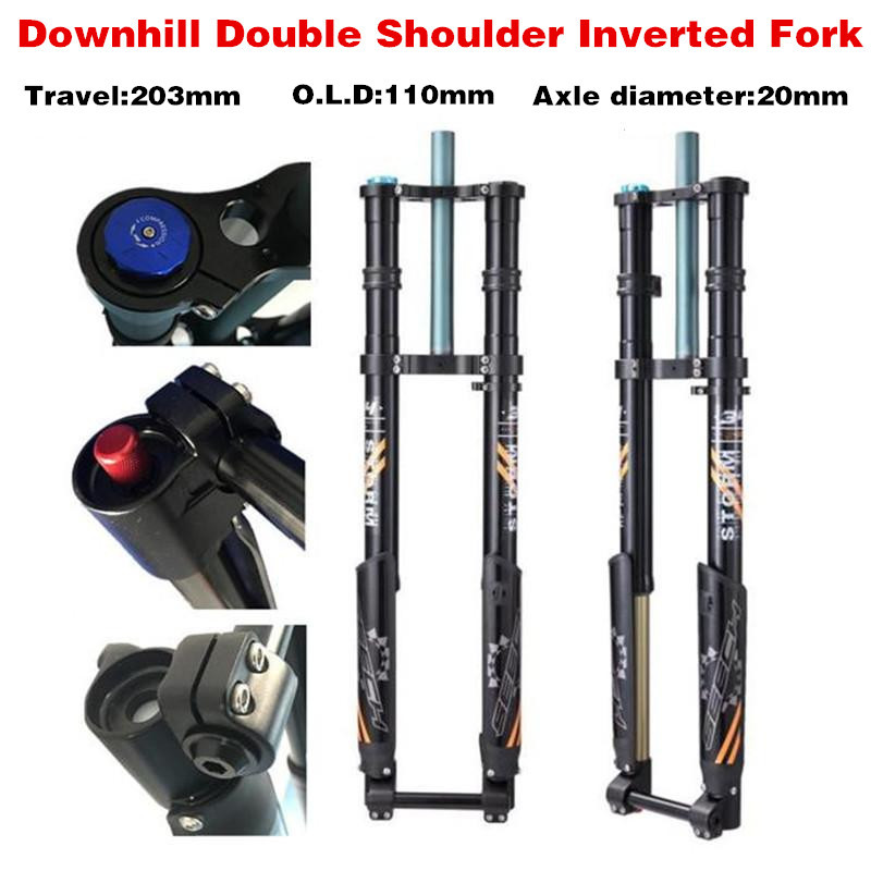 China 27.5 Downhill Double Shoulder Inverted Fork Oil Spring Fork Mountain Bike Fork 203mm 20mm Thru-axle Black on sale