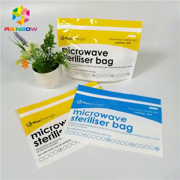 Plastic Microwave Sterilizer Stand Up Zipper Pouch Bags For Baby Feeder / Bottle