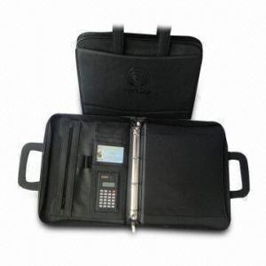 China Conference Folders, Made of PU or Real Leather Material with Ring Binder and Calculator on sale