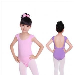 Best Girl's lycra backless shortsleeve ballet dance leotard with pink and lavender color JQ-551 wholesale
