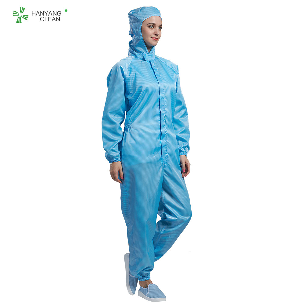 Best Class 1000 Cleanroom Anti Static Garments 98% Polyster 2% Carbon Fiber Hooded Coverall wholesale
