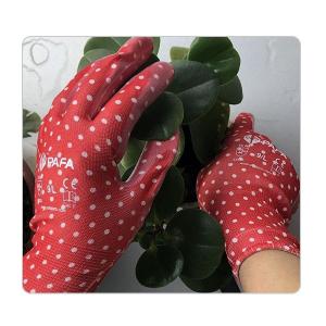 China 13 Gauge Red Polyester Transparent Nitrile Dipping Women's Work Garden Gloves on sale