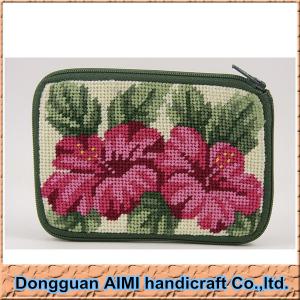 China AIMI Red flower good quality cheap wool handmade needlepoint coin purse, funny coin purse on sale
